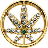 Green Gem Gold Tone Pot Leaf Double Flare Tunnel Plug Set