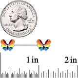 14G 9/16 Pride Rainbow Stripe Butterfly Barbell Nipple Ring Set