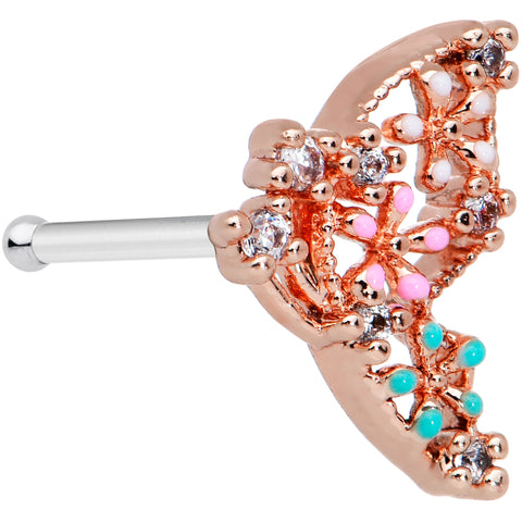 20G 1/4 Clear CZ Gem Rose Gold Tone Abstract Butterfly Nose Bone