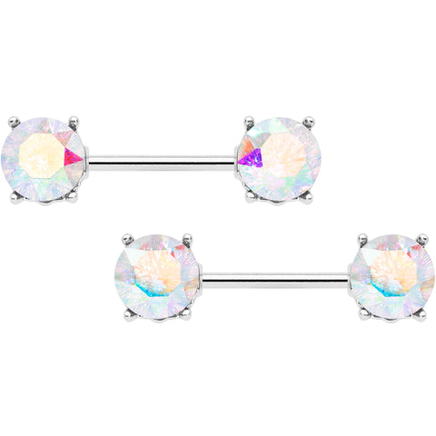 14G 9/16 Aurora Gem Simply Elegant Barbell Nipple Ring Set