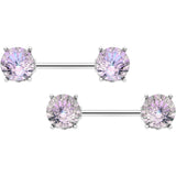 14G 9/16 Pink Gem Simply Elegant Barbell Nipple Ring Set