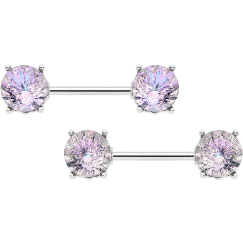 14G 9/16 Pink Gem Simply Elegant Barbell Nipple Ring Set