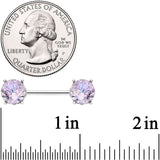 14G 9/16 Pink Gem Simply Elegant Barbell Nipple Ring Set