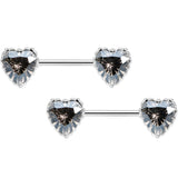 14G 9/16 Grey CZ Gem Heart Valentines Day Nipple Ring Set