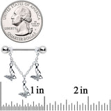 14G 9/16 Clear Gem Open Butterfly Chain Dangle Nipple Ring Set