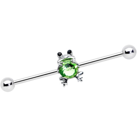 14G Black Green Gem Fancy Frog Industrial Barbell 38mm
