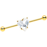 14G Clear Gem Gold Tone Heart Valentine Industrial Barbell 38mm