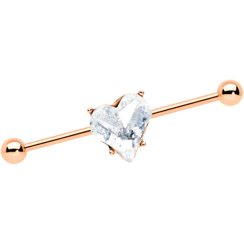 14G Clear Rose Gold Tone Heart Valentine Industrial Barbell 38mm