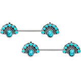 14G 9/16 Blue Turquoise Southwest Shield Barbell Nipple Ring Set