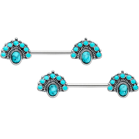14G 9/16 Blue Turquoise Southwest Shield Barbell Nipple Ring Set