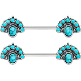 14G 9/16 Blue Turquoise Southwest Shield Barbell Nipple Ring Set