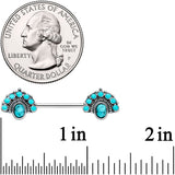 14G 9/16 Blue Turquoise Southwest Shield Barbell Nipple Ring Set
