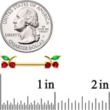 14G 9/16 Red Gem Gold Tone Tasty Cherry Barbell Nipple Ring Set