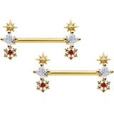 14G 9/16 Red Gold Tone Snowflake Star Christmas Nipple Ring Set