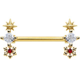 14G 9/16 Red Gold Tone Snowflake Star Christmas Nipple Ring Set