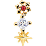 20G 1/4 Clear Red Gem Gold Tone Star Snowflake Nose Bone