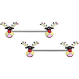 14G 9/16 Colorful Reindeer Christmas Barbell Nipple Ring Set