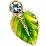 20G 1/4  Clear Gem Gold Tone Lush Green Leaf Nose Bone