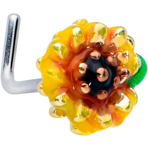 20G 7mm Clear Purple Gem Summer Sunflower L Shape Nose Ring