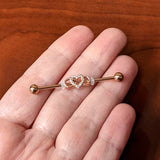 14G Clear CZ Gem Rosy Infinity Heart Industrial Barbell 38mm