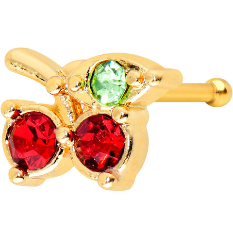 20G 1/4 Red Green Gem Gold Tone Tasty Cherry Fruit Nose Bone