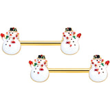 14G 9/16 Gold Tone Winter Snowman Christmas Nipple Ring Set