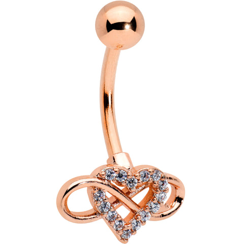 Clear Cubic Zirconia Gem Rose Gold Tone Infinity Heart Belly Ring