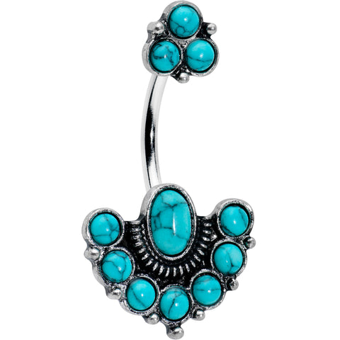 Blue Turquoise Stone Southwest Shield Double Mount Belly Ring