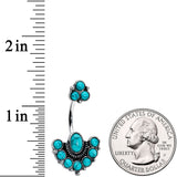 Blue Turquoise Stone Southwest Shield Double Mount Belly Ring