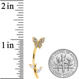 Clear CZ Gem Gold Tone Branch Butterfly Double Mount Belly Ring
