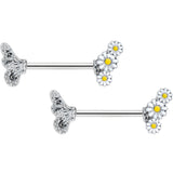 14G 9/16 Clear Gem Butterfly Daisy Flower Barbell Nipple Ring Set