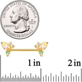 14G 9/16 Clear CZ Gem Gold Hue Abstract Butterfly Nipple Ring Set