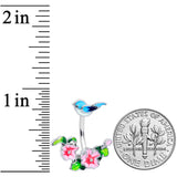 Clear Gem Blue Bird Pink Flowers Double Mount Belly Ring