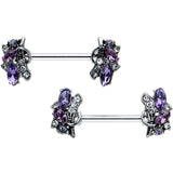14G 9/16 Purple Gem Abstract Elegance Barbell Nipple Ring Set