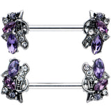 14G 9/16 Purple Gem Abstract Elegance Barbell Nipple Ring Set