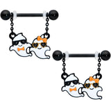 14G 9/16 Black Date Night Ghosts Halloween Dangle Nipple Ring Set
