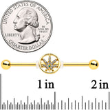 14G Clear Gem Gold Tone Pot Leaf Circle Industrial Barbell 38mm