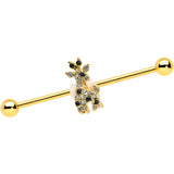 14G Black Gem Gold Tone Decadent Deer Industrial Barbell 38mm