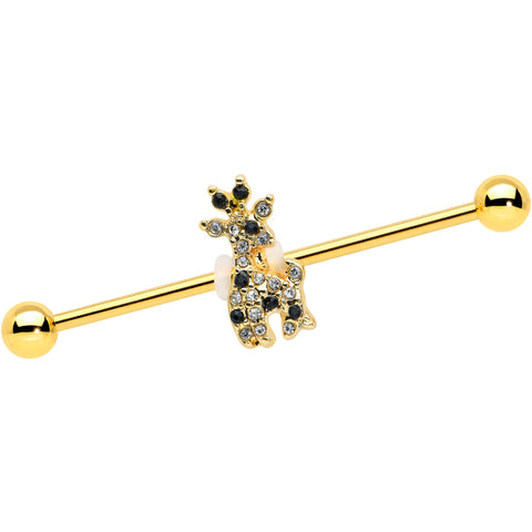 14G Black Gem Gold Tone Decadent Deer Industrial Barbell 38mm