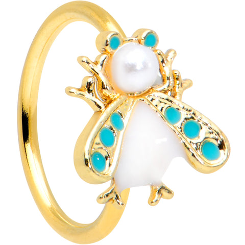 20G 5/16 White Gem Gold Tone Snow Bug Nose Hoop