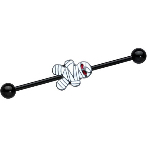 14G Black Red Eyed Mummy Halloween Industrial Barbell 38mm