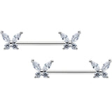 14G 9/16 Clear CZ Gem Butterflies Barbell Nipple Ring Set