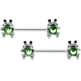 14G 9/16 Green Black Gem Fancy Frogs Barbell Nipple Ring Set