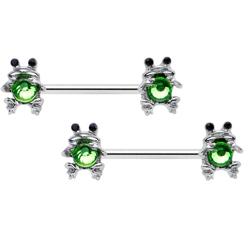 14G 9/16 Green Black Gem Fancy Frogs Barbell Nipple Ring Set
