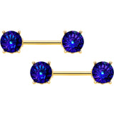14G 9/16 Blue Gem Gold Tone Simply Elegant Nipple Ring Set