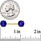 14G 9/16 Blue Gem Gold Tone Simply Elegant Nipple Ring Set