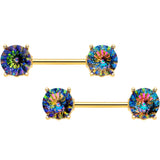 14G 9/16 Vitrail Gem Gold Tone Simply Elegant Nipple Ring Set