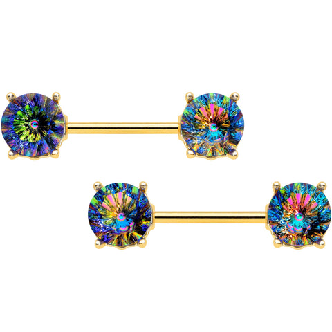 14G 9/16 Vitrail Gem Gold Tone Simply Elegant Nipple Ring Set