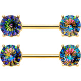 14G 9/16 Vitrail Gem Gold Tone Simply Elegant Nipple Ring Set