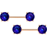 14G 9/16 Blue Gem Rose Gold Tone Simply Elegant Nipple Ring Set